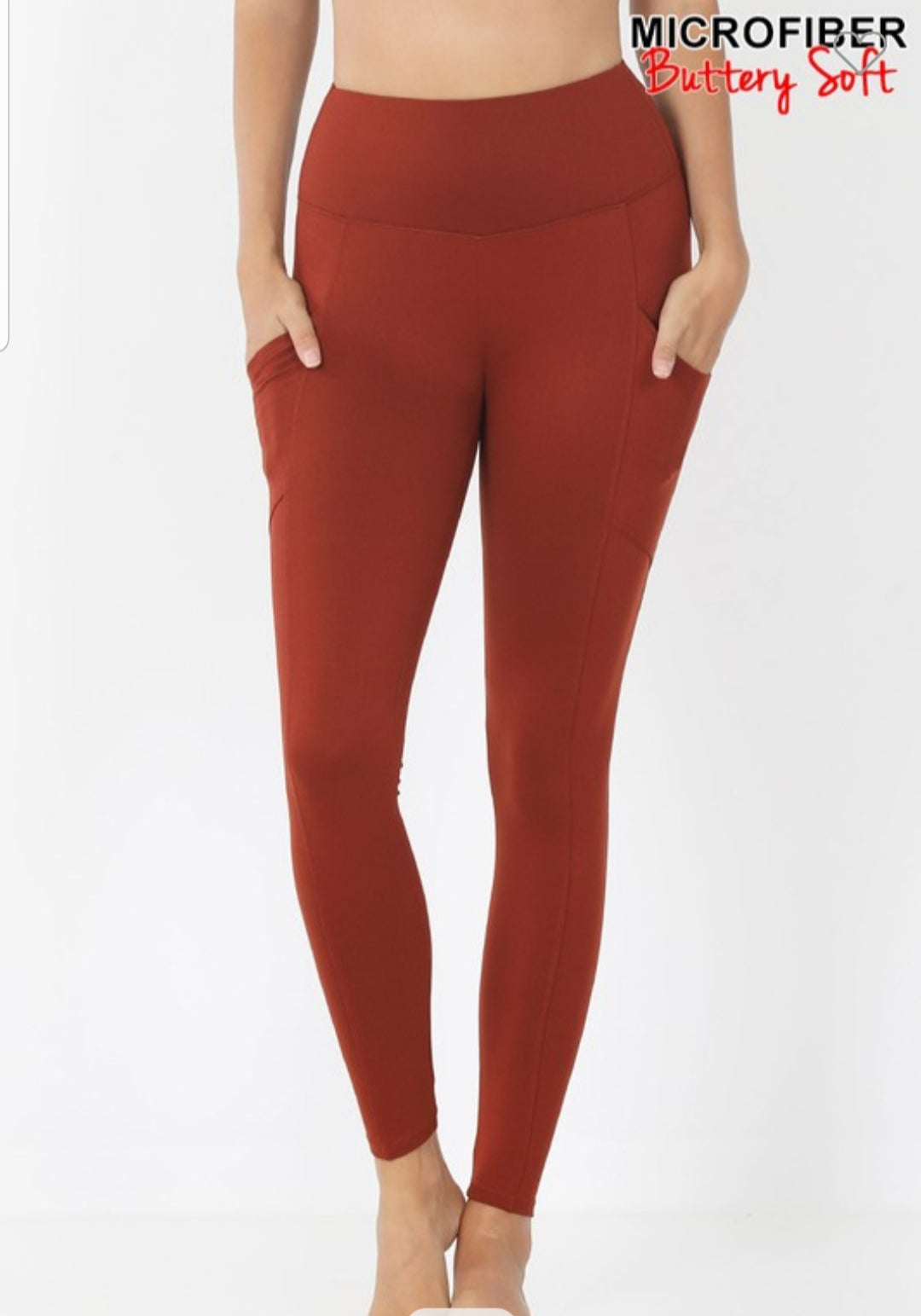 Women's Red Pocket buttery soft Yoga waistband Leggings